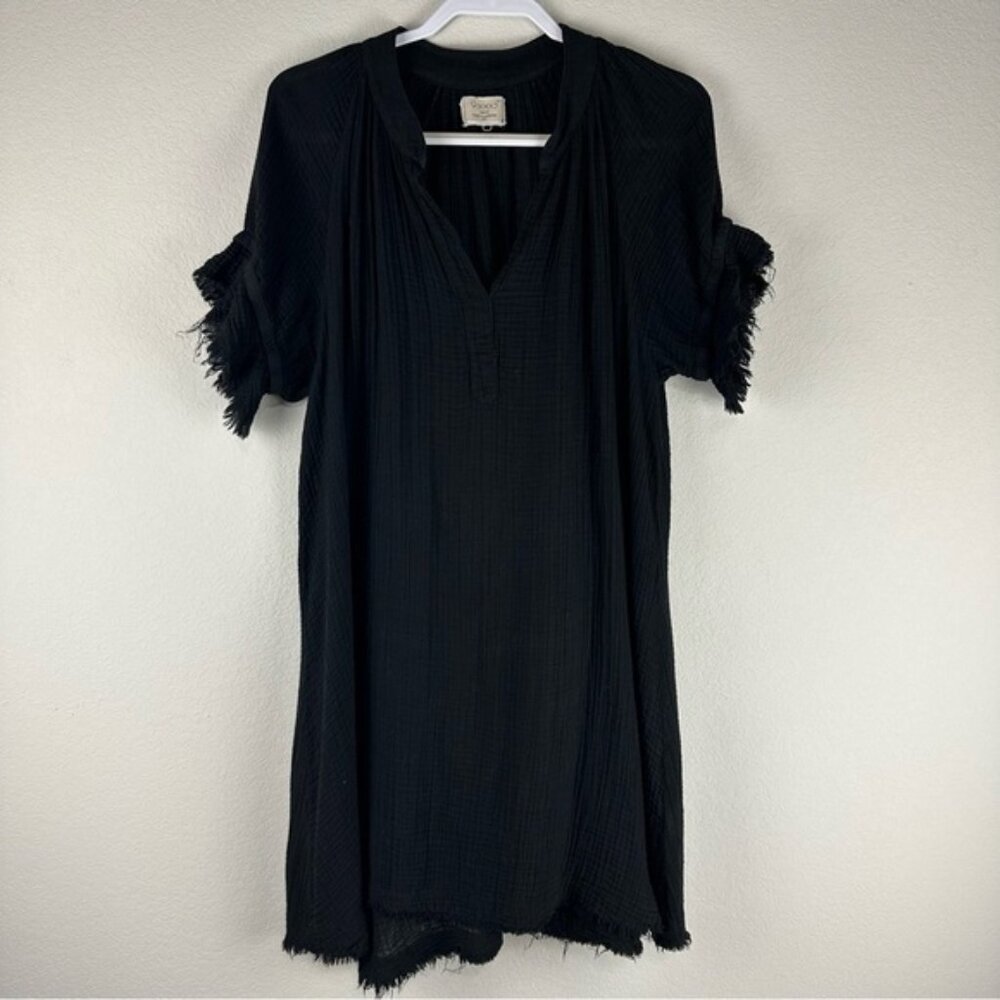 9Seed Black Semi Sheer Short Sleeve 100% Cotton Cover Up Dress Size Petite Small
